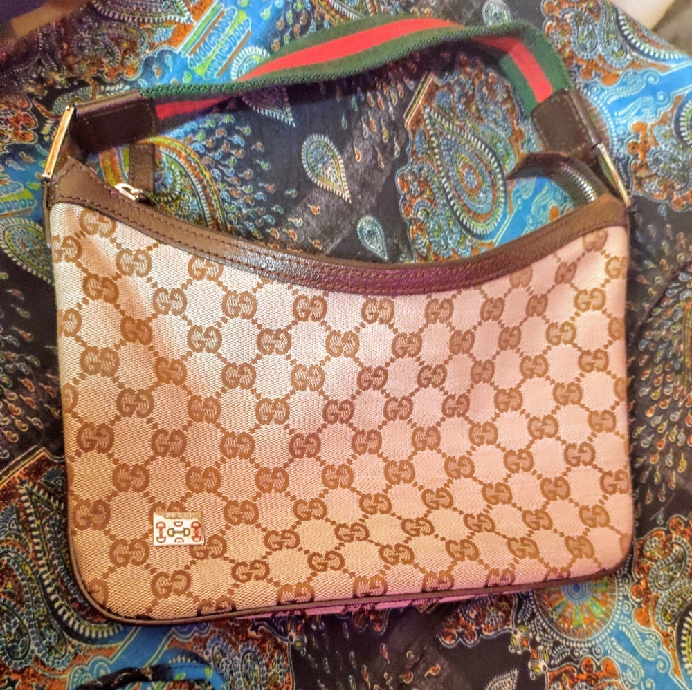 Authentic Gucci Brown Canvas Shoulder Bag
